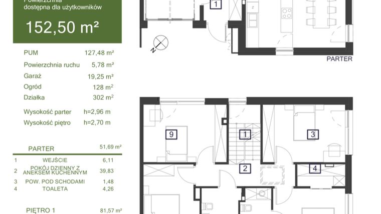 Rzut - Dom na sprzedaż 5 pokoi o powierzchni 152,5 m² - numer 31A w Osiedle Żywiczna