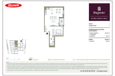 Rzut - Mieszkanie na sprzedaż 1 pokój o powierzchni 59,24 m² - numer 8 w Dajwór