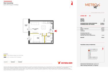 Rzut - Mieszkanie na sprzedaż 2 pokoje o powierzchni 36,38 m² - numer 41 w Metro Art 6