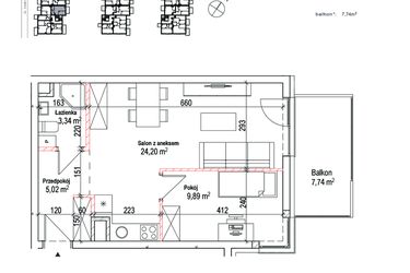 Rzut - Mieszkanie na sprzedaż 2 pokoje o powierzchni 42,45 m² - numer 12 w Łowicka 25