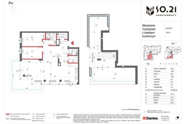 Rzut - Mieszkanie na sprzedaż 3 pokoje o powierzchni 101,88 m² - numer 30 w SO.21