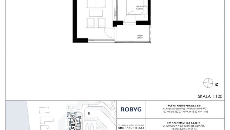Rzut - Mieszkanie na sprzedaż 2 pokoje o powierzchni 41,86 m² - numer G'.2M01 w Nadmotławie Apartments