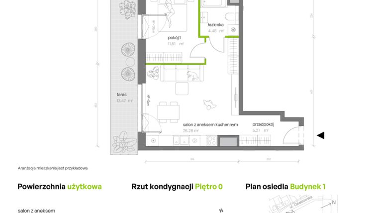 Rzut - Mieszkanie na sprzedaż 2 pokoje o powierzchni 46,54 m² - numer 1.0.M10 w Morska Vita