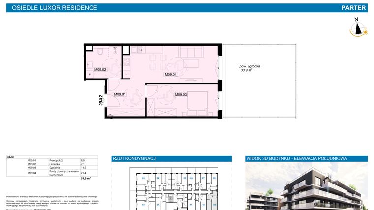 Rzut - Mieszkanie na sprzedaż 2 pokoje o powierzchni 51,9 m² - numer A2.9 w Luxor Residence