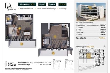 Rzut - Mieszkanie na sprzedaż 2 pokoje o powierzchni 97,39 m² - numer M5.4 w La Vie Art