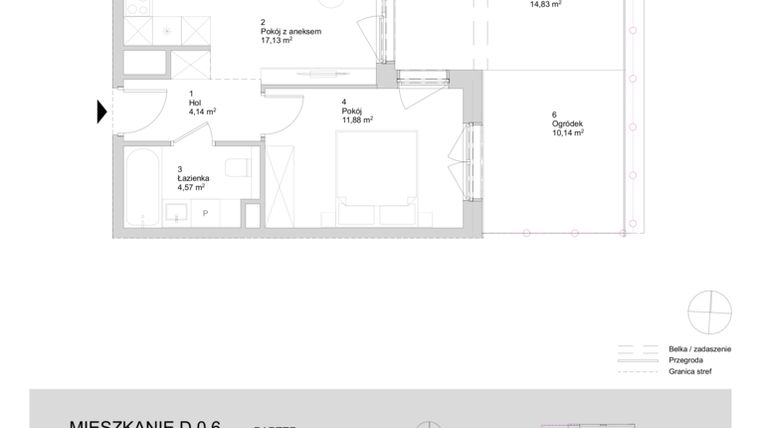 Rzut - Mieszkanie na sprzedaż 2 pokoje o powierzchni 37,72 m² - numer D.0.6 w ATAL Parkowa