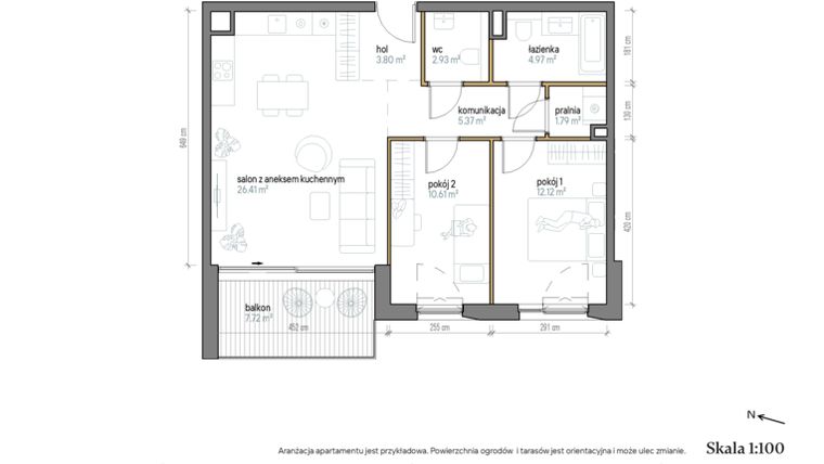 Rzut - Mieszkanie na sprzedaż 3 pokoje o powierzchni 68 m² - numer A/1/5 w Kopernika 71