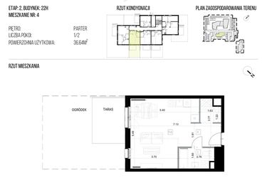 Rzut - Mieszkanie na sprzedaż 1 pokój o powierzchni 36,64 m² - numer 22H/04 w NATURAMA II