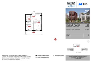 Rzut - Mieszkanie na sprzedaż 2 pokoje o powierzchni 36,49 m² - numer A.189 w Modern Mokotów etap 1 budynek A, B1 i B2