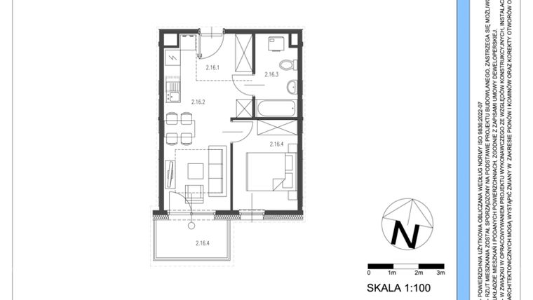 Rzut - Mieszkanie na sprzedaż 2 pokoje o powierzchni 34,95 m² - numer A.16 w Osiedle Telimeny etap III