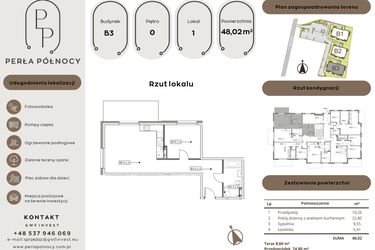 Rzut - Mieszkanie na sprzedaż 2 pokoje o powierzchni 48,02 m² - numer B3.0_1 w Perła Północy etap 2