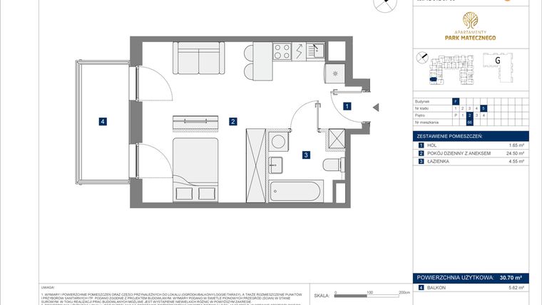 Rzut - Mieszkanie na sprzedaż 1 pokój o powierzchni 30,7 m² - numer F-66 w Apartamenty Park Matecznego Etap 2