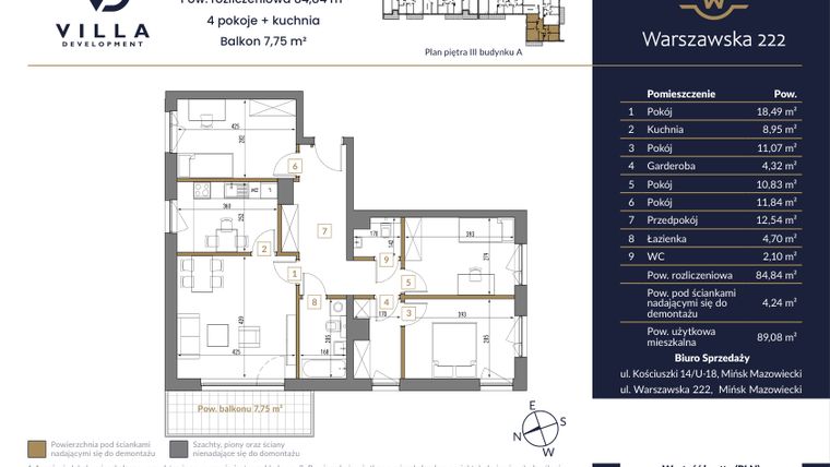 Rzut - Mieszkanie na sprzedaż 4 pokoje o powierzchni 84,84 m² - numer 28A w Warszawska 222