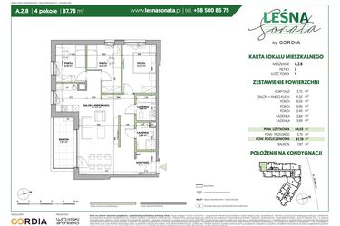 Rzut - Mieszkanie na sprzedaż 4 pokoje o powierzchni 87,78 m² - numer A.2.8 w Leśna Sonata
