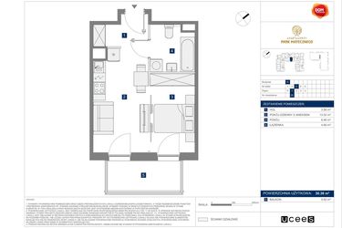 Rzut - Mieszkanie na sprzedaż 2 pokoje o powierzchni 30,38 m² - numer H35 w Apartamenty Park Matecznego Etap 2.2