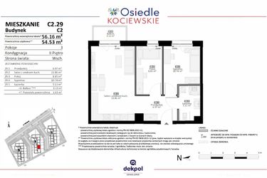 Rzut - Mieszkanie na sprzedaż 3 pokoje o powierzchni 54,53 m² - numer C2.29 w Osiedle Kociewskie etap III