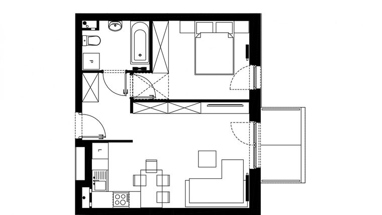 Rzut - Mieszkanie na sprzedaż 2 pokoje o powierzchni 40,58 m² - numer R-LG-10-20 w os. Dąbrówka – Leśna Polana