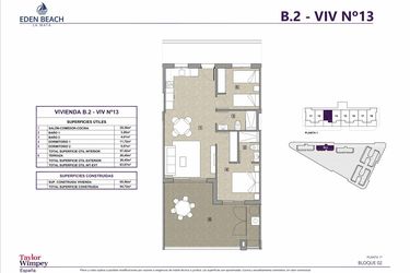 Rzut - Mieszkanie na sprzedaż 2 pokoje o powierzchni 65,56 m² - numer 13 w Eden Beach 2