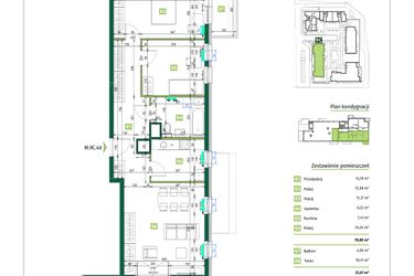 Rzut - Mieszkanie na sprzedaż 3 pokoje o powierzchni 78,8 m² - numer 9C.40 w Zielona Przystań etap II