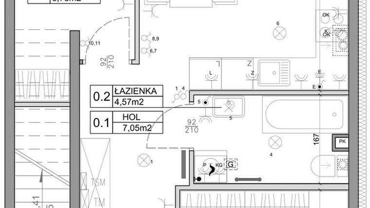 Rzut - Mieszkanie na sprzedaż 3 pokoje o powierzchni 48,03 m² - numer 33 w Manufaktura Marki 2 etap II