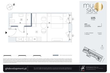 Rzut - Mieszkanie na sprzedaż 1 pokój o powierzchni 28,81 m² - numer 105 w Museo