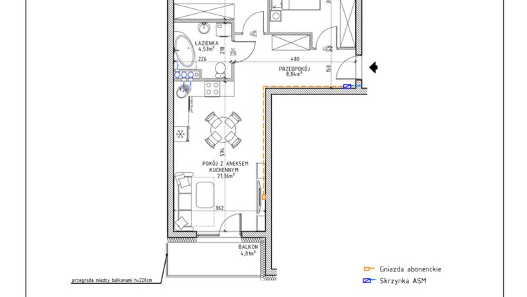 Rzut - Mieszkanie na sprzedaż 3 pokoje o powierzchni 57,21 m² - numer 26 w Osiedle OdNowa K5
