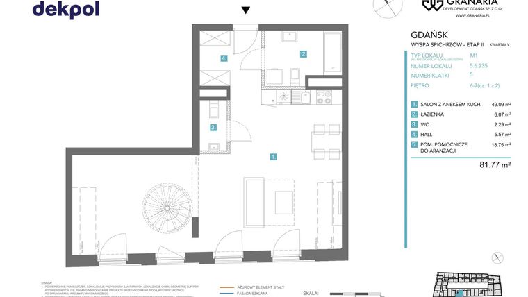 Rzut - Mieszkanie na sprzedaż 1 pokój o powierzchni 81,77 m² - numer 5.6.235.M w Granaria