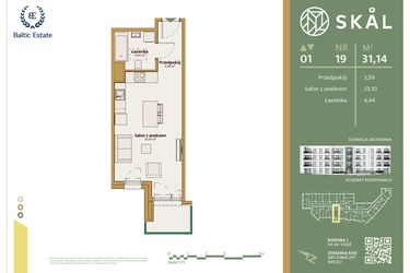 Rzut - Mieszkanie na sprzedaż 1 pokój o powierzchni 31,14 m² - numer M.19 w Skal