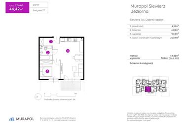 Rzut - Mieszkanie na sprzedaż 2 pokoje o powierzchni 44,42 m² - numer 27.A.0.5 w Murapol Siewierz Jeziorna bud. 27 i 28