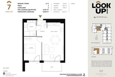 Rzut - Mieszkanie na sprzedaż 2 pokoje o powierzchni 47,97 m² - numer A.7 w Look Up House