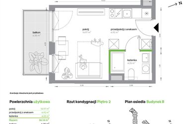 Rzut - Mieszkanie na sprzedaż 1 pokój o powierzchni 26,14 m² - numer BA0204/4 w M Bemowo