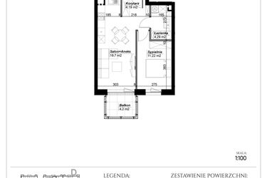 Rzut - Mieszkanie na sprzedaż 2 pokoje o powierzchni 39,4 m² - numer D.22 w Narcyzowe Wzgórza II