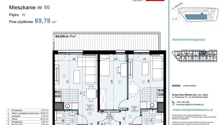 Rzut - Mieszkanie na sprzedaż 3 pokoje o powierzchni 69,78 m² - numer 90 w Medyków 32