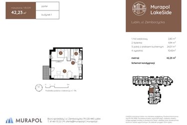 Rzut - Mieszkanie na sprzedaż 2 pokoje o powierzchni 42,23 m² - numer 1.B.0.09 w Murapol LakeSide