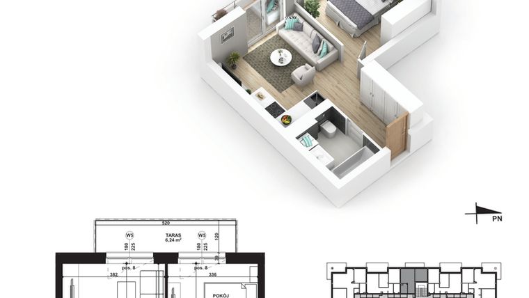 Rzut - Mieszkanie na sprzedaż 2 pokoje o powierzchni 35,85 m² - numer 60 w Piano Park etap V