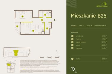 Rzut - Mieszkanie na sprzedaż 2 pokoje o powierzchni 47 m² - numer B25 w Osiedle Imbramowskie