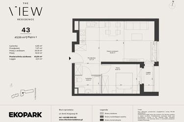 Rzut - Mieszkanie na sprzedaż 2 pokoje o powierzchni 45,59 m² - numer 43 w The View