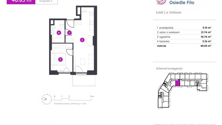 Rzut - Mieszkanie na sprzedaż 2 pokoje o powierzchni 40,83 m² - numer 2.B.2.04 w Murapol Osiedle Filo etap II