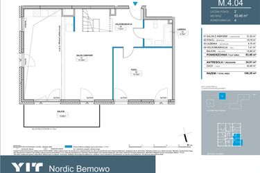 Rzut - Mieszkanie na sprzedaż 4 pokoje o powierzchni 108,76 m² - numer M4.04 w Nordic Bemowo - etap III