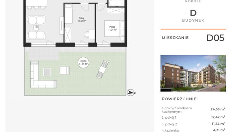 Rzut - Mieszkanie na sprzedaż 3 pokoje o powierzchni 62,16 m² - numer D05 w Na Koszutce II