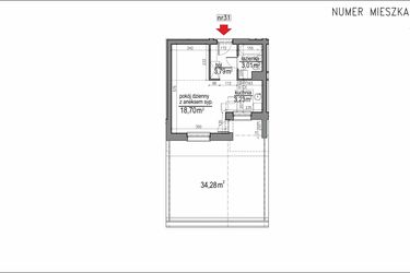 Rzut - Mieszkanie na sprzedaż 1 pokój o powierzchni 28,73 m² - numer 3m.31 w Osiedle Rytm etap 2