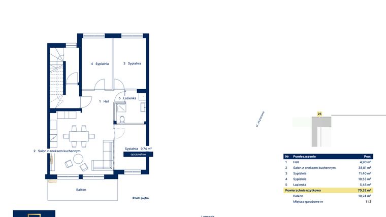 Rzut - Mieszkanie na sprzedaż 4 pokoje o powierzchni 70,32 m² - numer 25 w Nova Jeziorowa 2
