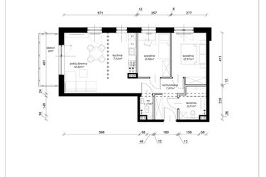 Rzut - Mieszkanie na sprzedaż 3 pokoje o powierzchni 61,08 m² - numer E.1.06.3k w Art.Teo etap 3