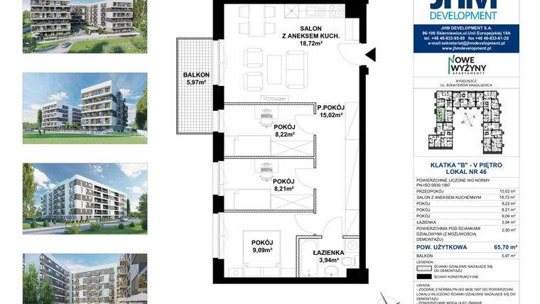 Rzut - Mieszkanie na sprzedaż 4 pokoje o powierzchni 65,94 m² - numer B46 w Nowe Wyżyny Apartamenty
