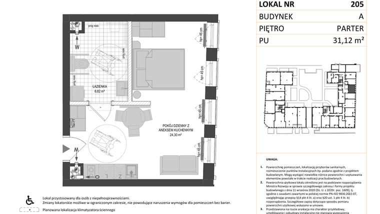 Rzut - Mieszkanie na sprzedaż 1 pokój o powierzchni 31,12 m² - numer A.205 w Esencja - Apartamenty inwestycyjne