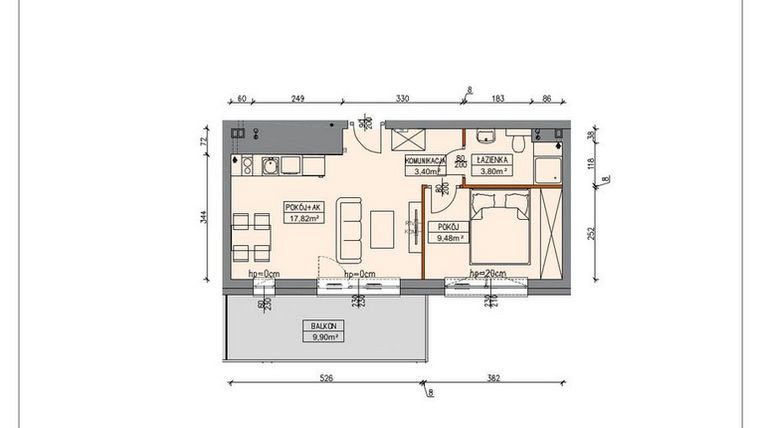 Rzut - Mieszkanie na sprzedaż 2 pokoje o powierzchni 34,2 m² - numer B4.0.04.2A w Stegna Park II