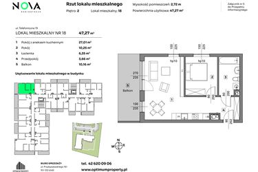 Rzut - Mieszkanie na sprzedaż 2 pokoje o powierzchni 47,27 m² - numer 18 w Nova Radiostacja