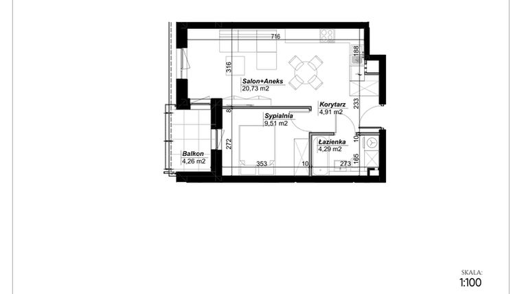 Rzut - Mieszkanie na sprzedaż 2 pokoje o powierzchni 39,44 m² - numer C.53 w Narcyzowe Wzgórza II