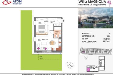 Rzut - Mieszkanie na sprzedaż 2 pokoje o powierzchni 39,22 m² - numer Bud.1-3 w Willa Magnolia