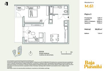 Rzut - Mieszkanie na sprzedaż 2 pokoje o powierzchni 56,83 m² - numer M61 w Baja Piaśniki